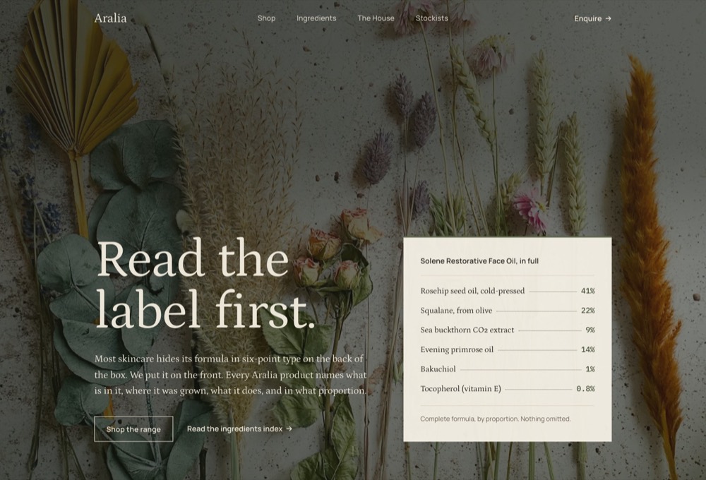 Aralia, a Skincare house built with Palate