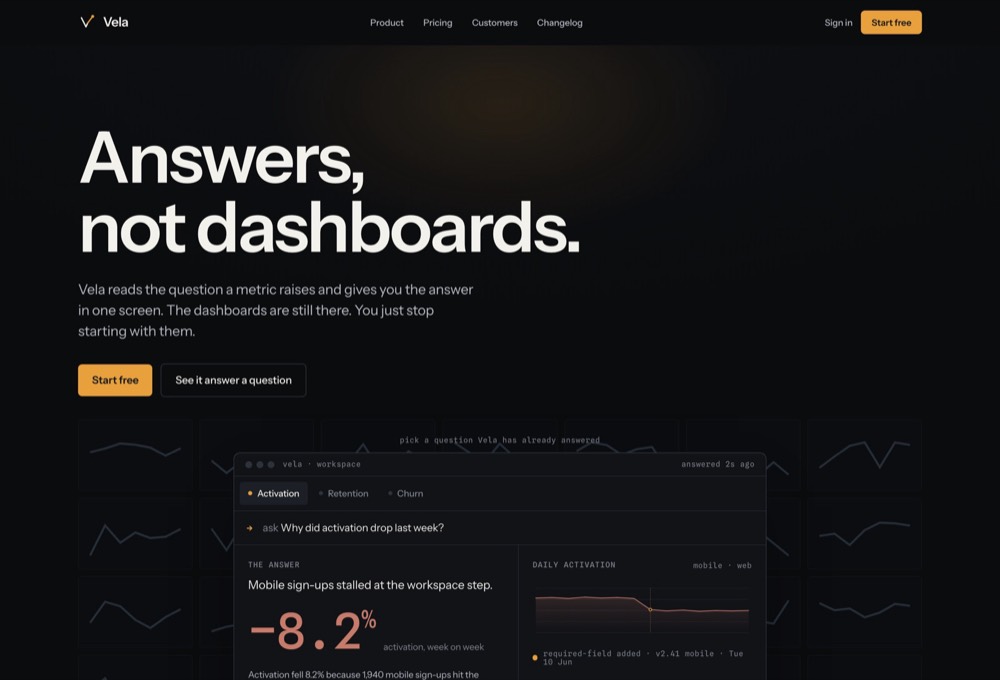 Vela, a Product analytics built with Palate